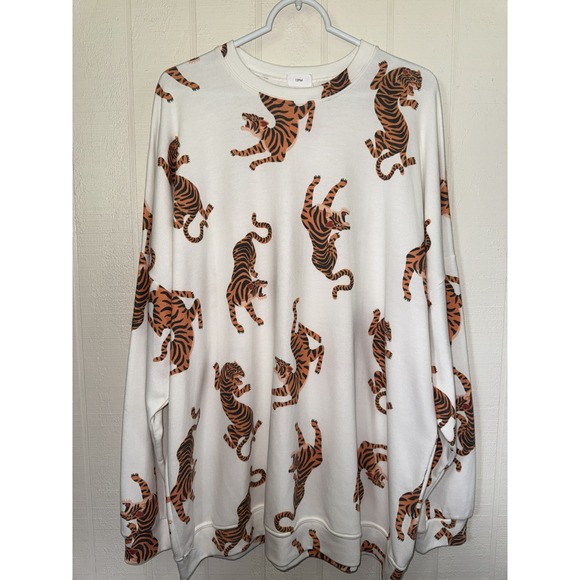 12PM Tops - 12PM Tiger Oversized Sweatshirt White Orange M/L New